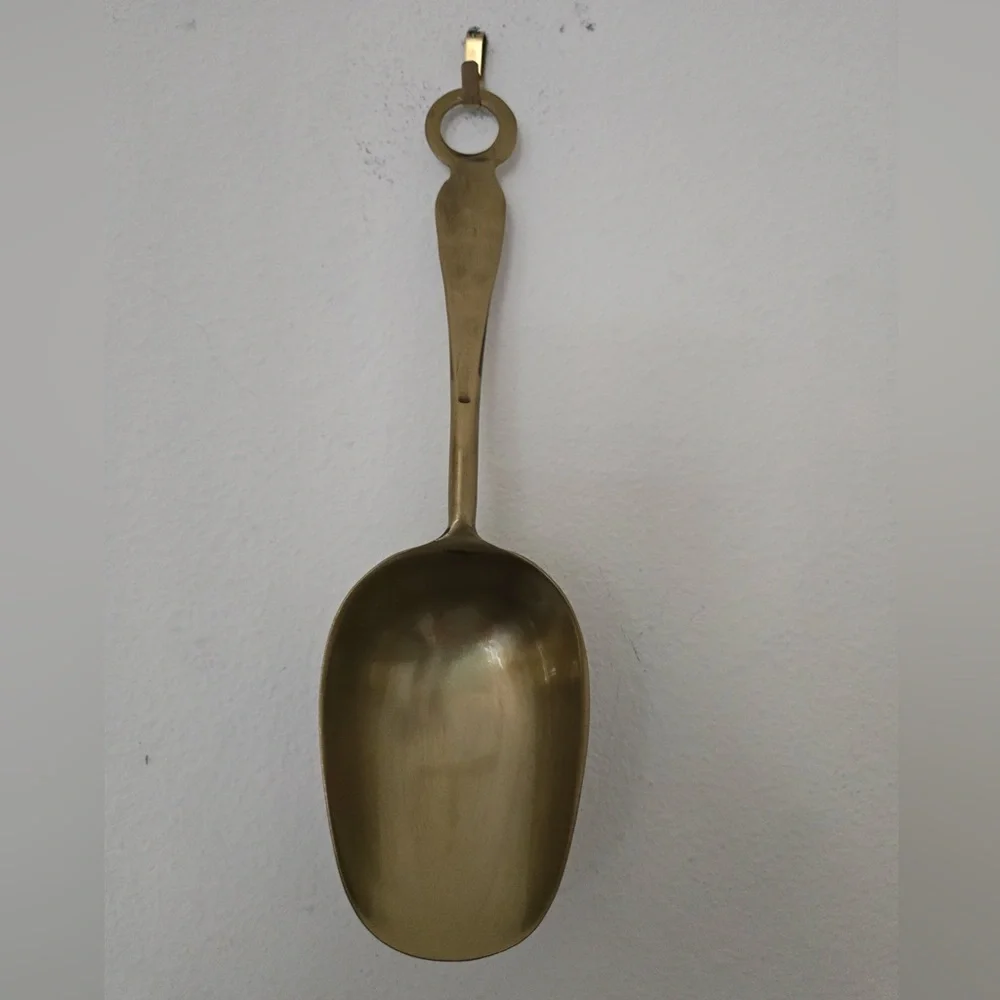 Vintage Solid Brass Kitchen Scoop with Hanging Ring – Farmhouse Pantry Decor